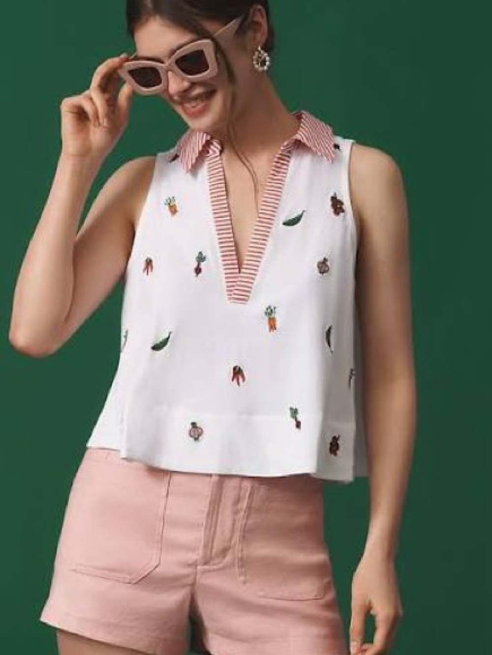 Anthropologie Maeve Veggie Embroidered Swing Top